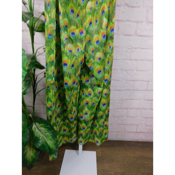 Peacock Feather Print Jumpsuit XS, Boho Festival Style, Adjustable Straps - Picture 6 of 12